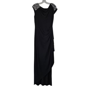 Alex Evening Womens Formal Wrap Style Dress With Crystal Shoulder In Size 4